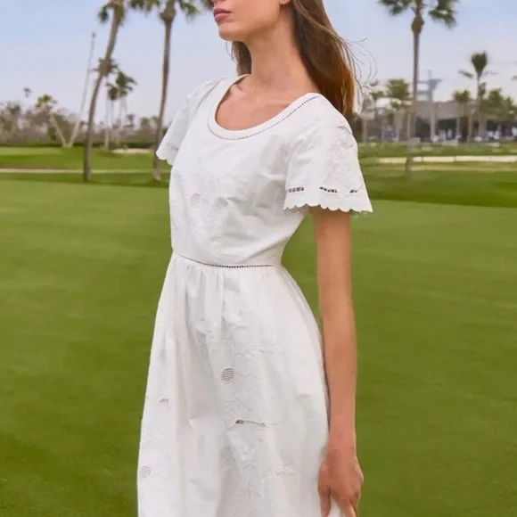 NWT Hunter Bell Womens Marley White Lace Embroidered Flutter Sleeve Sun Dress 8 - Picture 3 of 13